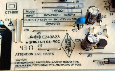 FUENTE DE PODER  LG / 55LU2-L901N / L6R021 /  17B0262LA  / 17B0262M / 168-L6R021-W0 J4 / 5835-L6R021-W000 / E249823 / CTI-600 / P5262 / PANEL´S SDL550WY (LD0-910) / LC550EGJ (SK)(A4) / MODELO 55UJ6200-UA CUSYLH - Imagen 2