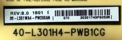 FUENTE DE PODER PARA TV TCL / NUMERO DE PARTE 08-L301WA4-PW200AN / 40-L301H4-PWB1CG / E56334 / PANEL LVU650ND1L / MODELOS 65S401 / 65S403 / 65S401TDAA / 65S401TBAA / 65S405TCBA / 65S405TACA - Imagen 2