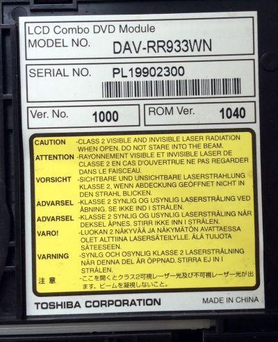 CONJUNTO DE REPRODUCTOR DE DVD / TOSHIBA DAV-RR933WN / G8CD00000100140936002300 / PL19902300 / 9081318AD 3711 / PANEL T260XW02 VP / MODELOS 26LV610U-T / 19LV610U-T / 22LV610U-T / 26LV61K-T / 32CV100U - Imagen 5