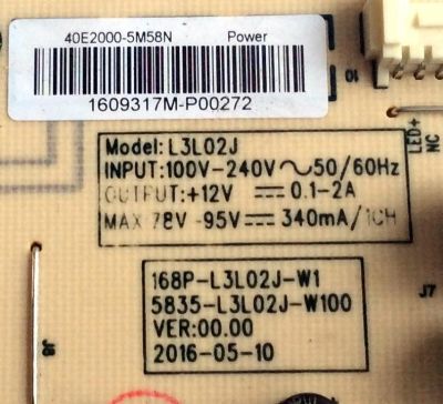 FUENTE DE PODER / LG 1609317M / 5835-L3L02J-W100 / 1609317M-P00272 / 168P-L3L02J-W1 / VER:00.00 / PANEL RDL400FY (QD0-406) REV.00 / MODELOS 40LH5000-UA.CUSJLH / 40LH5000 - Imagen 3