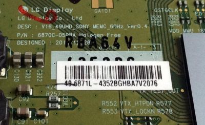 T-CON / SONY 6871L-4352B / 6870C-0598A / V16_49UHD_SONY / 4352B / PANEL V490QWME04 / MODELO XBR-49X800D - Imagen 2