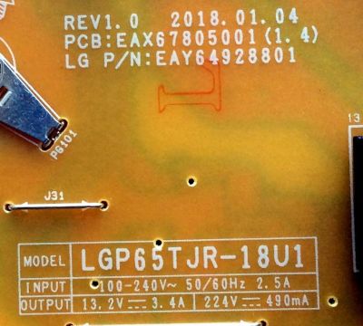 FUENTE DE PODER PARA TV LG ORIGINAL / NUMERO DE PARTE EAY64928801 / EAX67805001(1.4) / LGP65TJR-18U1 / 64928801 / EAX67805001 / PANEL´S NC650DQE / NC650DQG / MODELOS 65UK6090PUA / 65UK6300PUE / 65UN6950ZUA / 65UM6900PUA / 65UM6950DUB / 65UN6950ZUA.BUSGLKR - Imagen 3