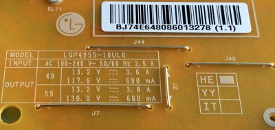FUENTE DE PODER PARA TV LG / NUMERO DE PARTE EAY64808601 / EAX67645501 / LGP4955-18UL6 / MODELOS 49SK8000PUA / 49SK8000PUA.BUSWLJR / 55SK8000PUA / 55SK8000PUA.AUSWLJR / 55SK8000PUA.BUSWLJR / 55UK7700PUD / 55UK7700PUD.AUSWLJR / 55UK7700PUD.BUSWLJR - Imagen 3