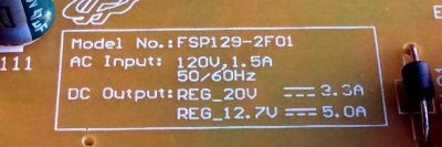 FUENTE DE PODER / VIZIO 056.04129.G031 / FSP129-2F01 / 05604129G031 / 3BS0440103GP / E59670 / MODELOS E50-F2 LWZ2WYKU / E50-F2 LWZ2WYMU - Imagen 3