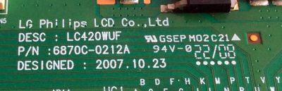 T-CON / LG 6871L-1328A / 6870C-0212A / 1328A / PANEL LC420WUF (SS)(A1) / MODELOS 42LG61-UA AUSQLJM / 42LG6100-ZH AEKQLWP / 42LGX / UT42MX70 - Imagen 3