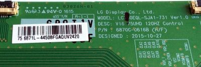 T-CON PARA TV SONY / NUMERO DE PARTE 4450B / 6871L-4450B / 6870C-0616B / LC750EQL-SJA1-731 / PARTE SUSTITUTA 4450D / 6871L-4450D / PANEL S750QF58 V2 / MODELO XBR75X850D / XBR-75X850D - Imagen 2