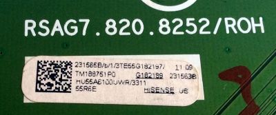 MAIN / HISENSE 231565 / RSAG7.820.8252/ROH / 231563 / HU55A6100UWR / 231565B / 231563B / 3TE55G182197 / G182189 / PANEL HD550S1U81-L1\S0\GM\ROH / MODELO 55R6E - Imagen 2