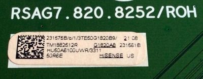 MAIN / HISENSE 231575 / RSAG7.820.8252/ROH / 231561 / 231575B / 231561B / HU50A6100UWR / G1820A8 / 3TE50G1820B9 / PANEL / MODELO 50R6E - Imagen 2