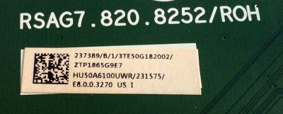 MAIN / HISENSE 237389 / RSAG7.820.8252/ROH / 231575 / HU50A6100UWR / 3TE50G182002 / ZTP1865G9E7 / MODELO ¨50¨ - Imagen 2