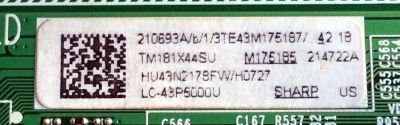 MAIN / FUENTE (COMBO) / SHARP 210693A / RSAG7.820.7456/ROH / 214722A / HU43N2178FW / 214722 / 210693 / 3TE43M175187 / TM181X44SU / M175185 / PANEL JHD426N2F21-K1QL\S0\GM\ROH MODELOS LC-43P5000U - Imagen 2