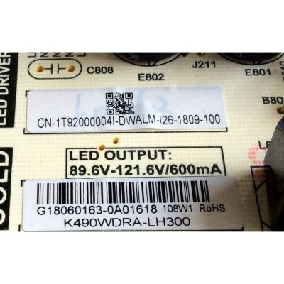 FUENTE DE PODER / TOSHIBA 1T92000004I / PW.108W2.651 / B18086 / E173873 / G18060163 / MODELO 49LF421U19 - Imagen 2