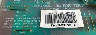 FUENTE DE PODER / DYNEX 123187 / RSAG7.820.1459/ROH / HLP-30A11 / VER.F / E166702 / PANEL HS32LN1-CMO(X03) / MODELO DX-32L130A10 - Imagen 2