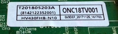 MAIN / FUENTE (COMBO) / ONN 8142122352001 / TP.MS3553.PB801 / HV430FHB-N10 / ONC18TV001 / 0NC18TV001 / C18065203 / PANEL CN430CN6210 / DISPLAY HV430FHB-N10 / MODELO ONC18TV001 / MODELO DE  43'' - Imagen 3
