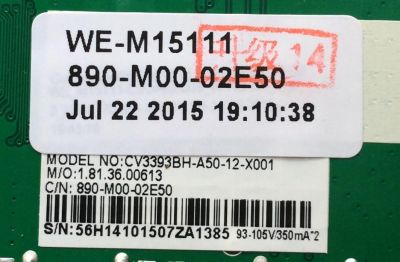 MAIN / FUENTE (COMBO) / WESTINGHOUSE 890-M00-02E50 / CV3393BH-A50 / 1.81.36.00613 / CV3393BH-A50-12-X001 / WE-M15111 / PANEL T480-0CL-DLED / MODELO DWM48F1Y1-C - Imagen 3