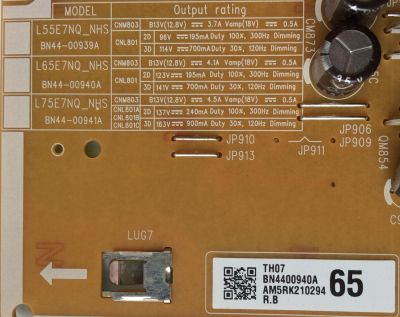 FUENTE DE PODER PARA TV SAMSUNG QLED / NUMERO DE PARTE BN4400940A / L65E7NQ_NHS / BN44-00940A / PANEL	CY-QN065FLAV3H / T650QVR09.3 / 46181A / MODELOS QN65Q75CNFXZA / QN65Q75FNFXZA / QN65Q7CNAFXZA / QN65Q7CNAVXZA / QN65Q7CNAFXZA FA02 / QN65Q7FNAFXZA AA01 - Imagen 2