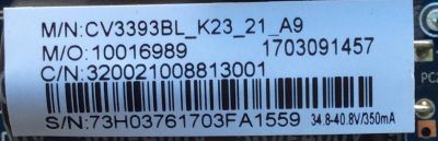 MAIN / FUENTE ( COMBO ) / ELEMENT 73H0376 / CV3393BL-K23 / 10016989 / CV3393BL_K23_21_A9 / 1703091457 / MODELO ELEFW248	 - Imagen 2