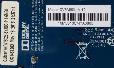 TARJETA INTERFACE PARA TV WESTINGHOUSE / NUMERO DE PARTE 10015189 / CV6M50L-A / 890-111-6M50 / CV6M50L-A-12 / 6CH2369 / CQC12134084760 / E198681 / PANEL T550-DXA-DLED / MODELOS WD55UB4530 TW-06711-A055R / WD55UB4530 - Imagen 2
