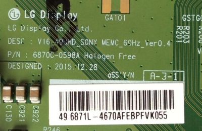 T-CON / SONY 6871L-4670A / 6870C-0598A / 4670A / PANEL SYV49S1 / MODELO XBR-49X700D	 - Imagen 2