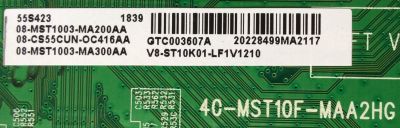 MAIN PARA TV TCL 4K UHD HDR ROKU TV / NUMERO DE PARTE 08-CS55CUN-OC416AA / 40-MST10F-MAA2HG / V8-ST10K01-LF1V1210 / 08-MST1003-MA200AA / 08-MST1003-MA300AA / PANEL LVU550NDEL / MODELO 55S423 - Imagen 2