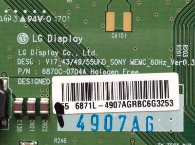 T-CON PARA TV SONY / NUMERO DE PARTE 6871L-4907A / 6870C-0704A / 4907A / 1-897-060-12 / PANEL V550QWSE0 / DISPLAY LC550EQY (SK)(A1) / MODELOS XBR-55X800E / XBR-55X805E / XBR-55X806E / XBR-55X807E - Imagen 2