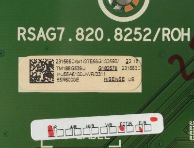 MAIN PARA TV HISENSE·ROKU TV / NUMERO DE PARTE 231565 / RSAG7.820.8252/ROH / HU55A6100UWR / 231563 / PANEL HD550S1U81-L1 / DISPLAY ST5461D07-1 VER.2.2 / MODELOS 55R6E / 55R6000E - Imagen 2