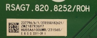 MAIN / HISENSE 237796 / RSAG7.820.8252/ROH / 231565 / HU55A6100UWR / 3TE55G182621 / PANEL HD550S1U81-L1 / MODELO 55R6000E / 55R6E - Imagen 2