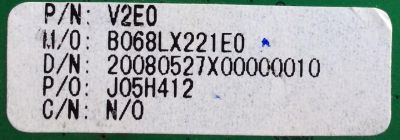 MAIN / TV 22" LCD / J05H412 / CV068L / B068LX221E0 / 20080527X00000010 / PANEL M220Z1 -L01 REV.C1 / MODELO TL2272-TP - Imagen 2