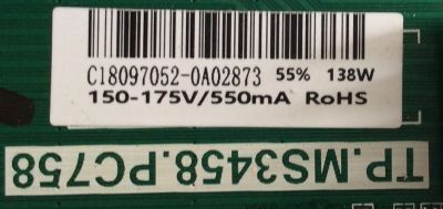 MAIN / FUENTE /(COMBO) / SCEPTRE / C18097052 / TP.MS3458.PC758 / T201807052A / PANEL HV550QUB H11 / MODELO W55 UVTV58FE - Imagen 2