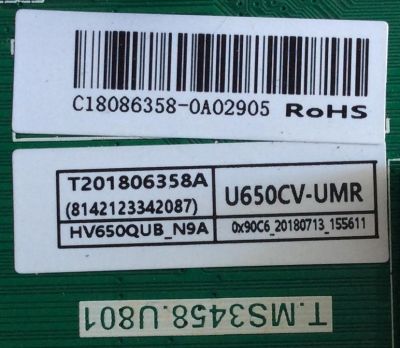 MAIN / SCEPTRE /  W65-FITV58DA / C18086358 / T.MS3458.U801 / T201806358A / U650CV-UMR / PANEL HV650QUB-N9D / MODELO W65-FITV58DA - Imagen 2