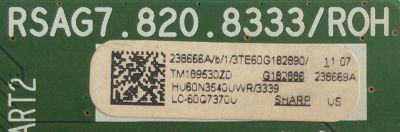 MAIN / SHARP / 238666 / RSAG7.820.8333/ROH 238669  / 238669 / HU60N3540UWR  / PANEL HD600N3U22-L2 / DISPLAY LC600EGY (SK)(M4) / MODELO LC-60Q7370U - Imagen 2