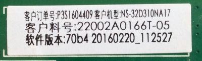 MAIN FUENTE ((COMBO)) PARA TV INSIGNIA / NUMERO DE PARTE TP.MS3393T.PB796 / 22002A0166T-05 / 20160220_112527 / P3S1601235 / PANEL BOEI320WX1-01 / DISPLAY HV320WHB-N81 REV.1.0 / MODELO NS-32D310NA17 - Imagen 3