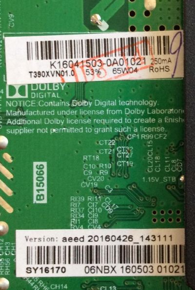 MAIN / FUENTE (COMBO) / ELEMENT K16041503 / TP.MS3393.PB801 / 20160426_143111 / SY16170 / 06NBX / PANEL T390XVN01.0 / MODELO ELEFW3916 - Imagen 2