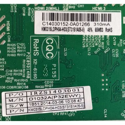 MAIN/FUENTE (COMBO)/C14030152/TP.MS3393.PB851/PANEL KM0315LDPH04-H03/MODELO P32EWY/ ((NOTA IMPORTANTE (BALUM)  DAÑADO)) - Imagen 2