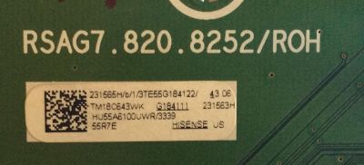 MAIN / HISENSE 231565H / RSAG7.820.8252/ROH / 231563H / HU55A6100UWR / 231565 / 231563 / 3TE55G184 / E303981 / PANEL HD550S1U81-L1\S0\GM\ROH 233143 / MODELO 55R7E / 55R7E R55G18411 /55R6E  - Imagen 2