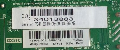 MAIN FUENTE (COMBO) WESTINGHOUSE / 34013883 / TP.MS3393.PB851 / H15041059 / PANEL V420HJ2-P01(C3) / MODELO DWM42F2G1 - Imagen 3