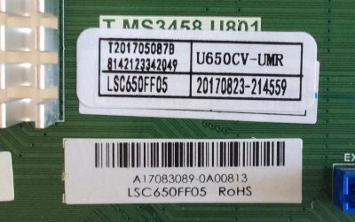 MAIN PARA TV SCEPTRE / NUMERO DE PARTE 8142123342049 / T.MS3458.U801 / 65_DLED_UHD_108-130V / LSC650FF05 / A17083089 / T2017080106A / U650CV-UMR / PANEL CN650CN7710 / DISPLAY LSC650FF05-W01 / MODELO V65 SXTV58DA / V65 U650CV-UMR - Imagen 2