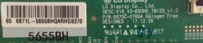 T-CON PARA TV MAGNAVOX / PHILIPS / SANYO / NUEVA / NUMERO DE PARTE 5655B / 6871L-5655B / 5655BH / 6870C-0769A / PANEL UBD85XG / MODELOS  65PFL5603/F7 / 65PFL5602/F7 / 65PFL5604/F7 XA2 / 65PFL4864/F7 / FW65C78F FM2 / FW65C78F FM1 / 65MV378Y/F7 FM1   - Imagen 2