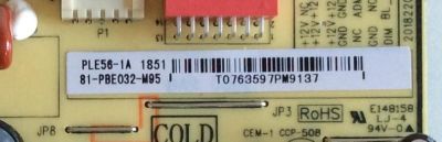 FUENTE DE PODER PARA TV TCL / NUMERO DE PARTE 81-PBE032-M95 / PLE56 REV1.6 / CQC09001032302 / PLE56 / CEM-1 / CCP-508 /  E148158 / 20182202 / PANEL LVF320NDEL / MODELO 32S327 - Imagen 2