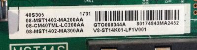 MAIN / TCL 08-CM40TML-LC200AA / 40-MST14S-MAD2HG / MST14S / V8-ST14K01-LF1V001 / 08-MST1402-MA200AA / 08-MST1402-MA300AA / E248779 / PANEL LVF395ND1L MD9W00 / MODELOS 40S305 / 40S305LBCA - Imagen 2