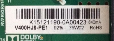 MAIN / FUENTE (COMBO) / POLAROID K15121190 / TP.MS3393.PB801 / V400HJ6-PE1 / 815361002638 / PANEL V400HJ6-PE1 Rev.C2 / MODELO 40GSR3000FM 81536100 - Imagen 2
