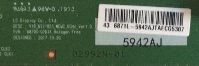 T-CON SONY / 6871L-5942A / 6870C-0761A / 5942A / PANEL YM9F043HNG01 / MODELO XBR-43X800G - Imagen 2