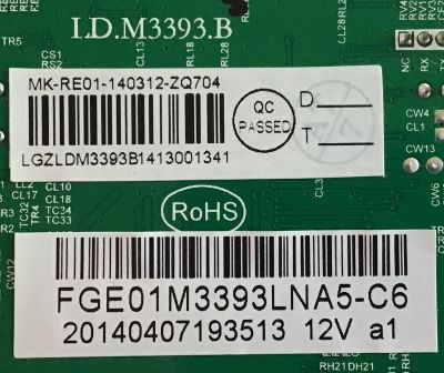 MAIN RCA / MK-RE01-140312 / LD.M3393.B / FGE01M3393LNA5-C6 / PANEL T320HVN05.2-12V - Imagen 2