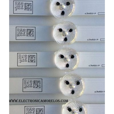 KIT DE LED PARA TV (6 PIEZAS) / MAGNAVOX UDULED0GS048 REV.A / 43W5S1P / MODELOS 43ME345V/F7 DS1 / 43MV314X/F7 DS1 / SANYO FW43D25F DS1 / PANEL LC430DUY(SH)(A1)	 - Imagen 2