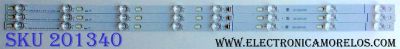 KIT DE LED'S PARA TV ((3 PIEZAS)) / NUMERO DE PARTE 4C-LB4308-YH05J / TOT_43D2900_3X8_3030C_D6T-2D1_4S1PX2 REV.V2 / T0T_43D2900_3X8_3030C_D6T-2D1_4S1PX2 REV.V2 / PANEL'S LVF430ND1L / LVF430CS0T E7 V1 / MODELOS 43S303 / 43S305 / 43S303TBAA