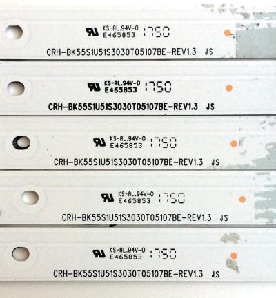 KIT DE LED´S PARA TV (5 PIEZAS) / HISENSE  1187275 / CRH-BK55S1U51S3030T05107BE / CRH-BK55S1U51S3030T05107BE-REV1.3 JS / L07AY166K21D70R-B1 / PANEL HD550S1U51-T0 / MODELO 55H6E - Imagen 2