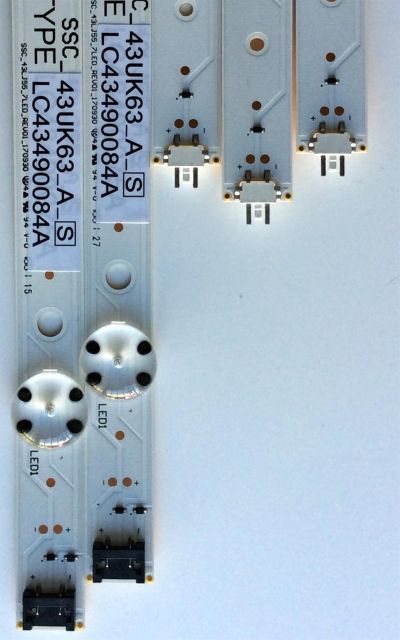 KIT DE LED´S PARA TV / SOLO 5 PIEZAS) / ((INCOMPLETO)) / LG SSC_43LJ55_7LED_REV01_170930 / SSC_43UK63_A_S / SSC_43UK63_B_S / LC43490084A / LC43490085A / LC43 4900 84A LGD 43091 / LC43 4900 85A LGD 43091 / PANEL NC430DGG-AAGX3 / MODELO 43UK6300PUE BUSWLJM - Imagen 2