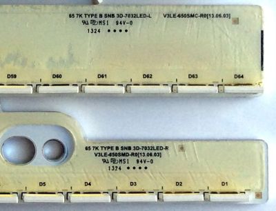 KIT DE LED´S PARA TV (4 PIEZAS) / SAMSUNG / 3D-7032LED-L / V3LE-650SMC-R0 / 3D-7032LED-R / V3LE-650SMD-R0 / 65FHZW / BN96-28865A / BN96-28866A / BN96-28867A / BN96-28868A / 65 7K TYPE B / 65 7K TYPE A / PANEL CY-SF650DSLV1H / MODELO UN65F7100AFXZA TH02 - Imagen 4