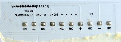 KIT DE LED´S PARA TV (SOLO 3 PIEZAS) / ((INCOMPLETO)) / SAMSUNG VH70-650SMB-R0 / VH70-650SMA-R0 / BN96-30563A / BN96-30564A / HJMT-1 / 94V-0 / 1428 / PANEL CY-SH065DSLV2H / MODELOS UN65H7100AFXZA TH01 / UN65H7100AFXZA / UN65H7150AFXZA / HG65NC890XFXZA - Imagen 4