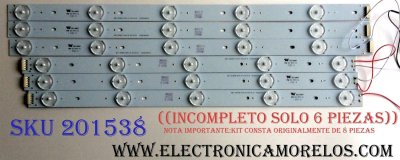 KIT DE LED´S PARA TV (SOLO 6 PIEZAS) / 303DG400034 / 303DG400033 / E214887 / N93C-D / D21238 / 130724B3 / BMTC / DG40D10R-ZC14A-04 / DG40D10L-ZC14A-04 / PANEL / MODELO / NOTA IMPORTANTE:KIT CONSTA ORIGINALMENTE DE 8 PIEZAS ((INCOMPLETO SOLO 6 PIEZAS))