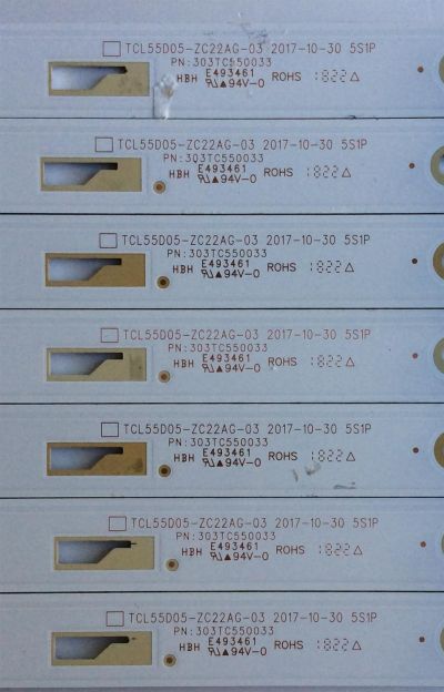 KIT DE LED´S PARA TV / ((INCOMPLETO SOLO 7 PIEZAS)) / INSIGNIA LVF550CSDX E13 V1 / TCL55D05-ZC22AG-03 / 303TC550033 / 4C-LB550T-ZC1 / MODELO NS-55D510NA19	 - Imagen 2